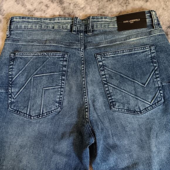 Karl Lagerfeld Paris Jeans Mens 32x31 KL65 Indigo Blue Distressed Stretch - Picture 6 of 8